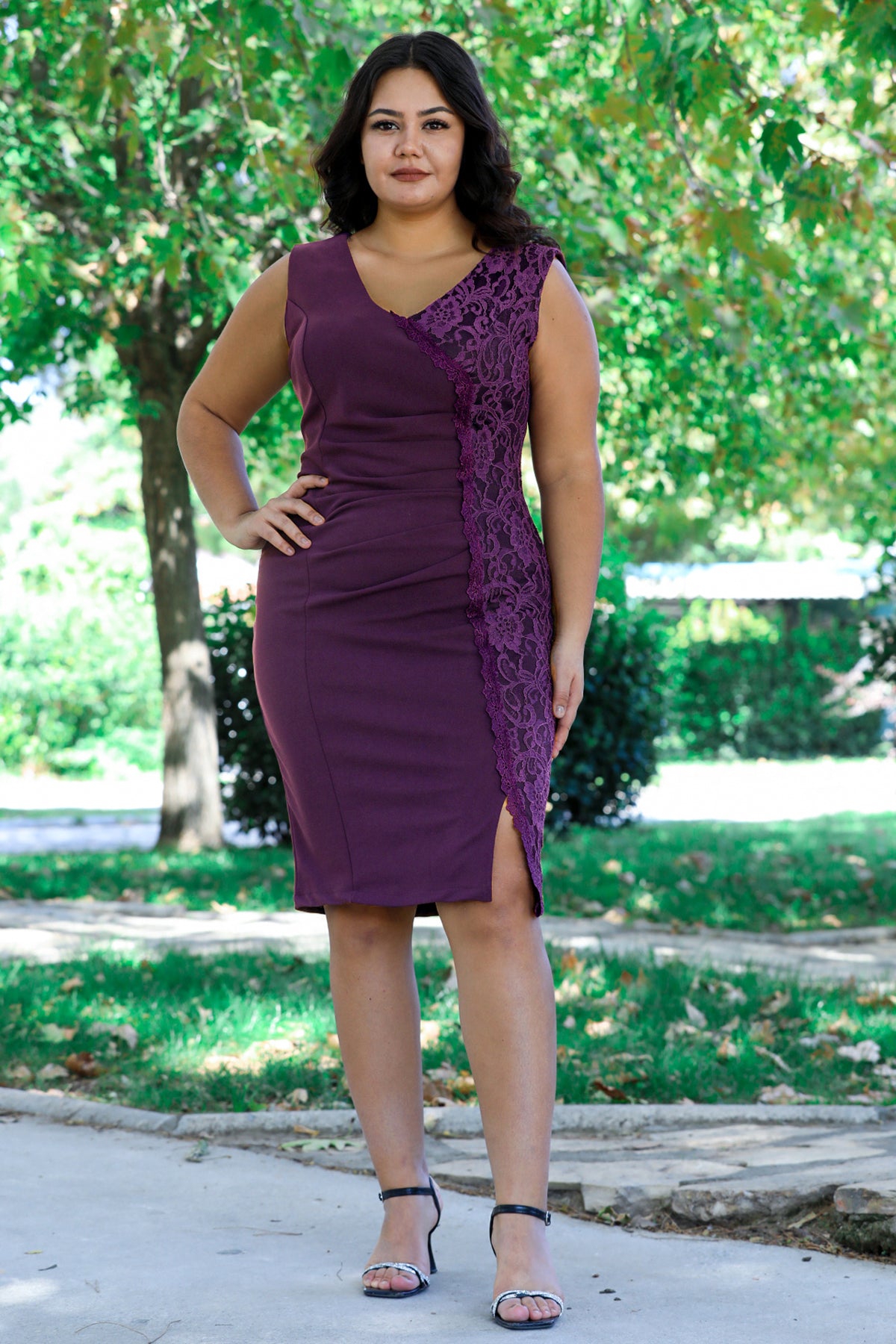 Damen Midikleid Sommerkleid für große Größen - NELB0588D5174K-M