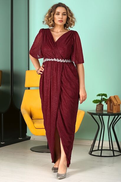 Plus-Size-Abendkleid mit Blattsteindetail - NELB1000D9819BRD