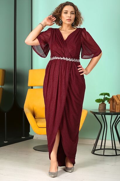 Plus-Size-Abendkleid mit Blattsteindetail - NELB1000D9819BRD