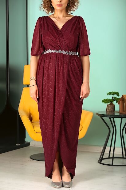 Plus-Size-Abendkleid mit Blattsteindetail - NELB1000D9819BRD