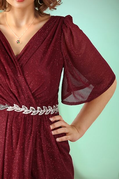 Plus-Size-Abendkleid mit Blattsteindetail - NELB1000D9819BRD