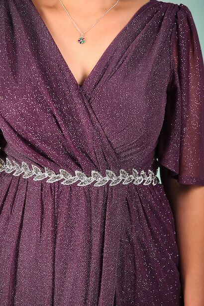 Plus-Size-Abendkleid mit Blattsteindetail - NELB1000D9819K-M