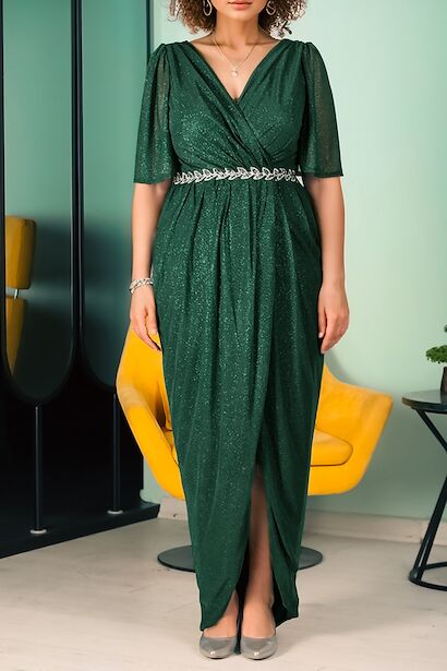 Plus size avondjurk met bladsteendetail - NELB1000D9819ZMT