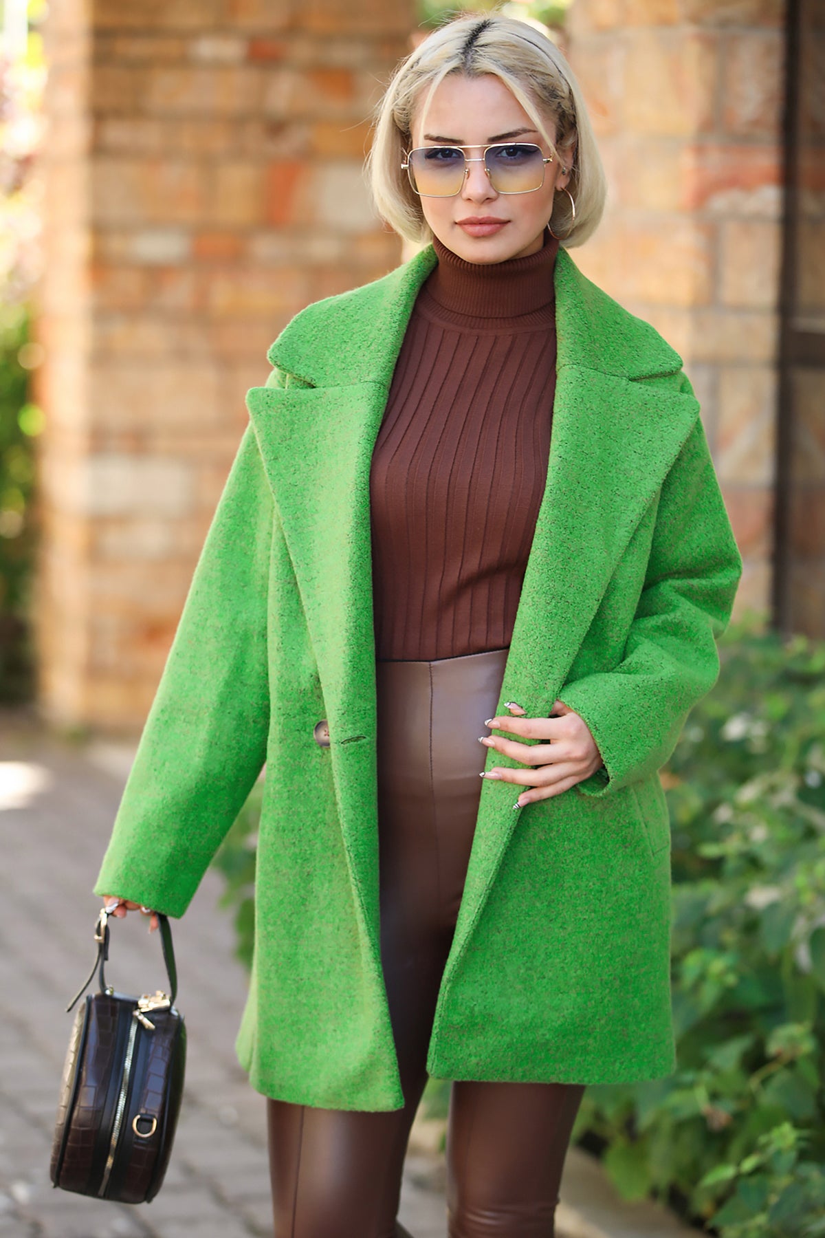 Strickmantel in trendigen Wintermantel für Damen - NKBN0004K9597YŞL