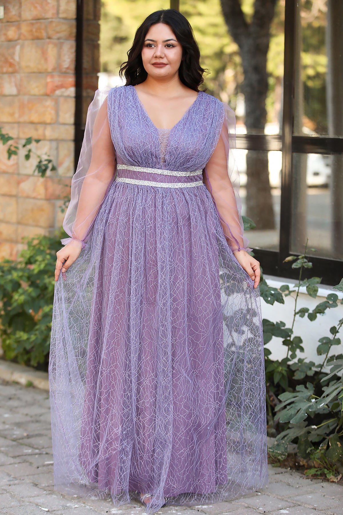 Langes Abendkleid Maxikleid für große Größen - NELB0588D5160LİL