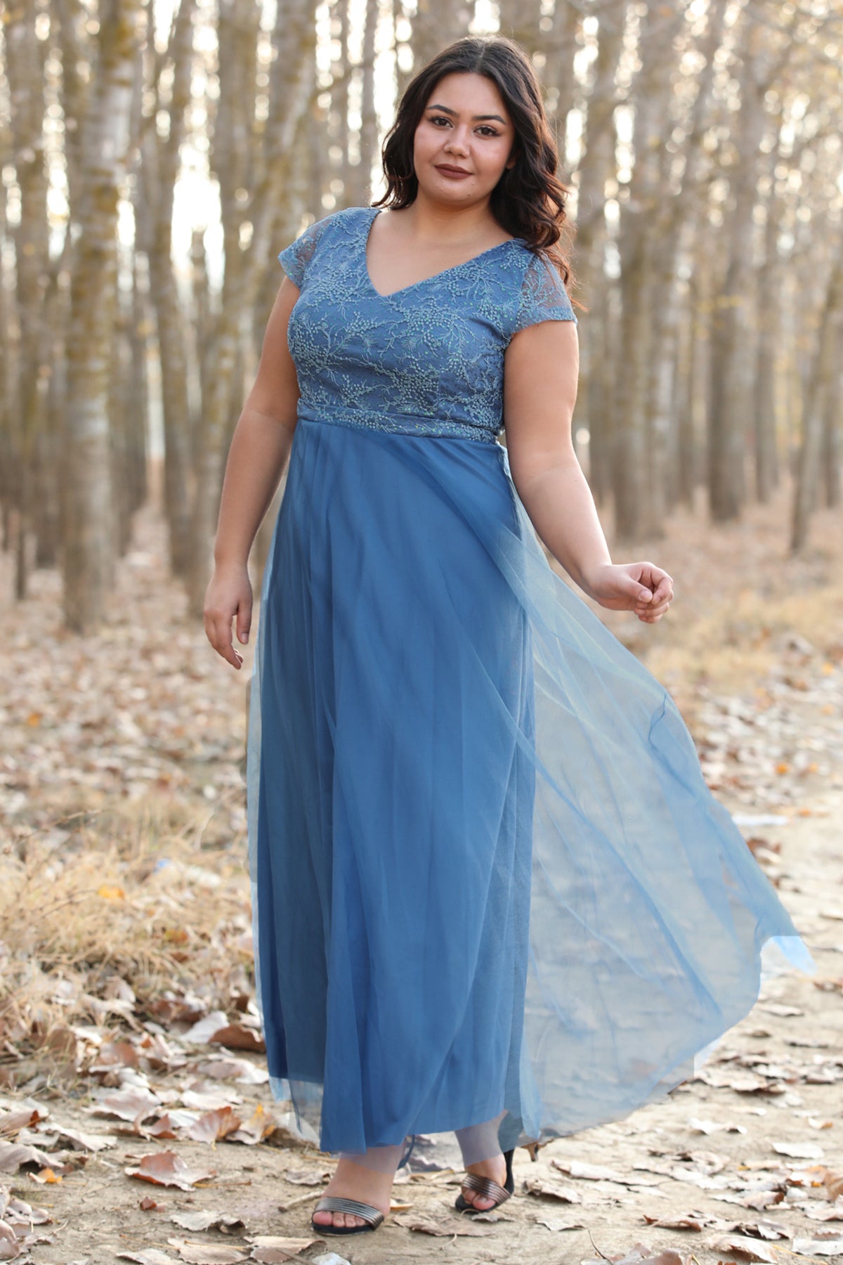 Langes Maxikleid Sommerkleid für große Größen - NELB0588D5124MVİ