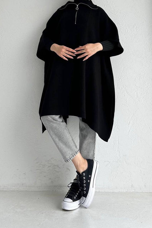 Feinstrick Poncho mit RV-Kragen NPNC0007K2370SYH