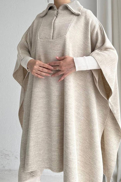 Feinstrick Poncho mit RV-Kragen NPNC0007K2370TAŞ