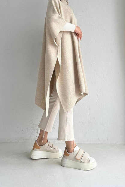 Feinstrick Poncho mit RV-Kragen NPNC0007K2370TAŞ