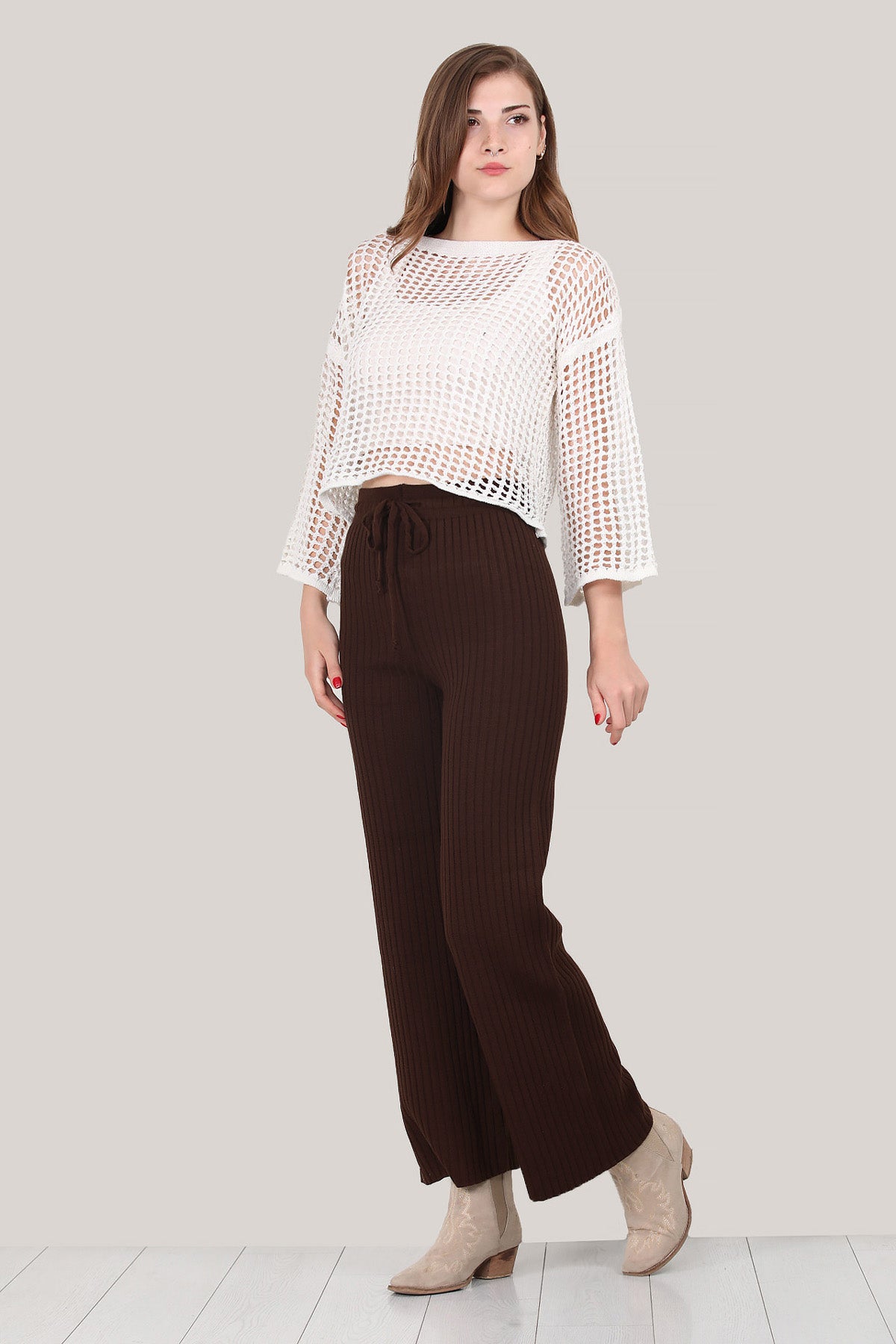 Women's wide leg trousers in brown one size - NPNT0007D2016KHV
