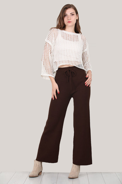 Women's wide leg trousers in brown one size - NPNT0007D2016KHV