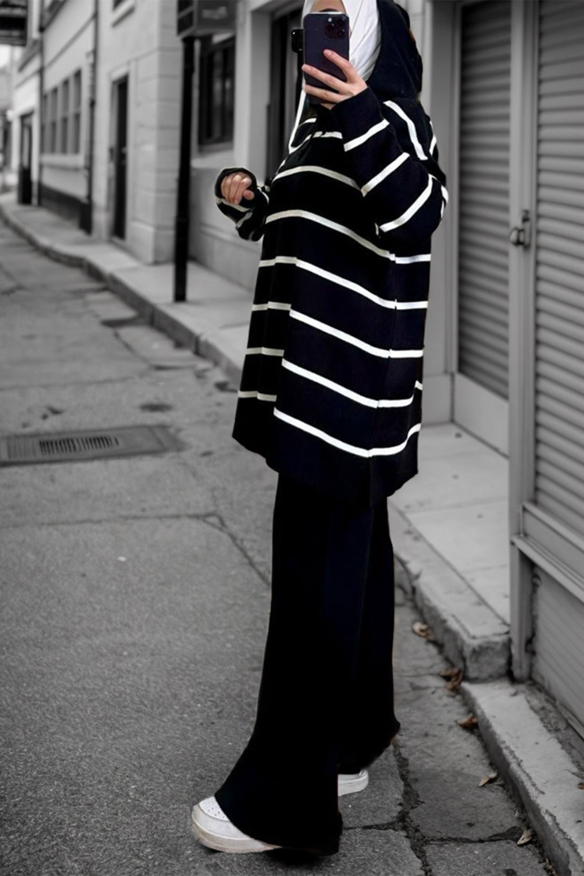 Gebreid tweedelig pak in zwarte one size - NTKM0007K2007SYH