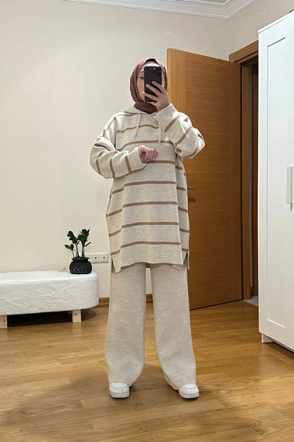 Gestrickter Zweiteiler in beige Einheitsgröße  - NTKM0007K2007TAS