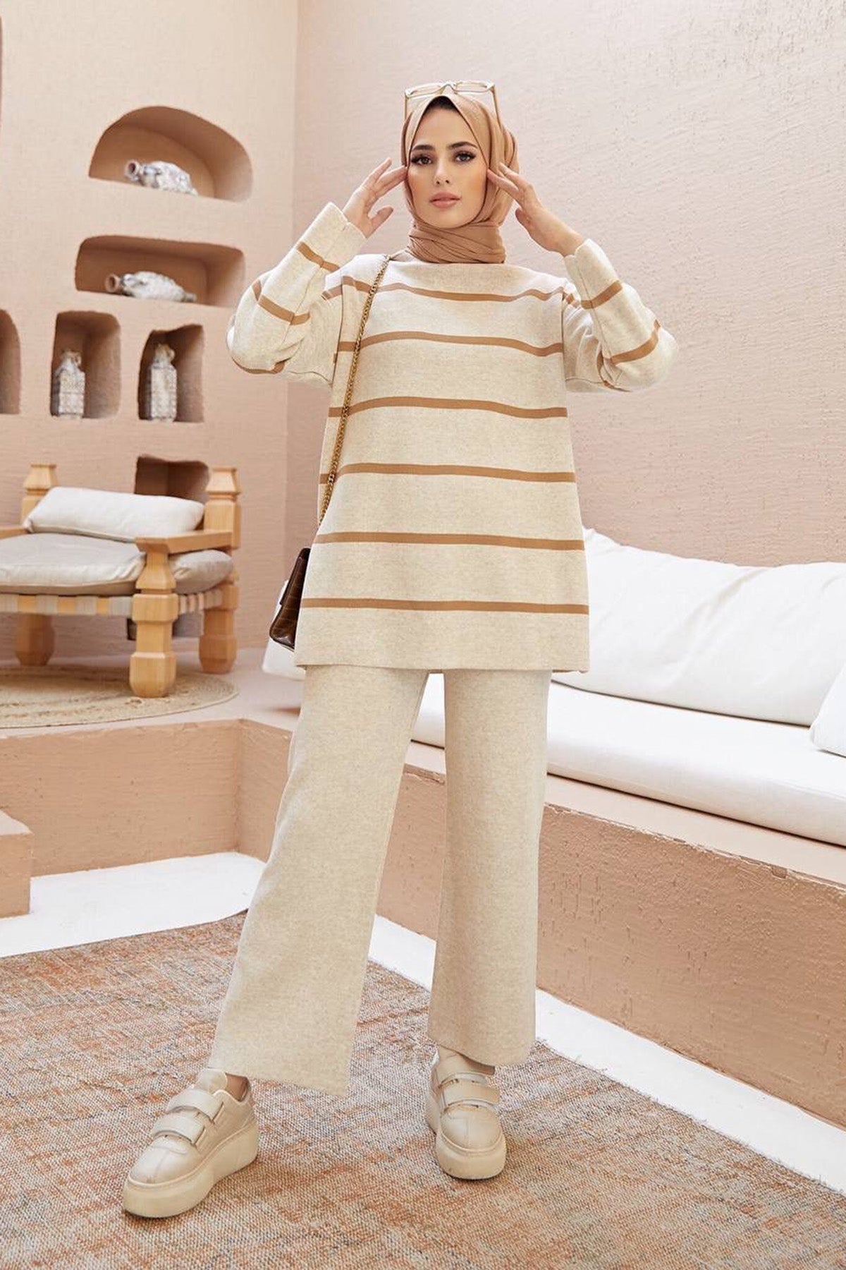 Gestrickter Zweiteiler in Beige Einheitsgröße   - NTKM0007K2019TAŞ