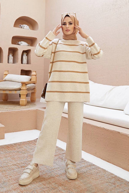 Gestrickter Zweiteiler in Beige Einheitsgröße   - NTKM0007K2019TAŞ