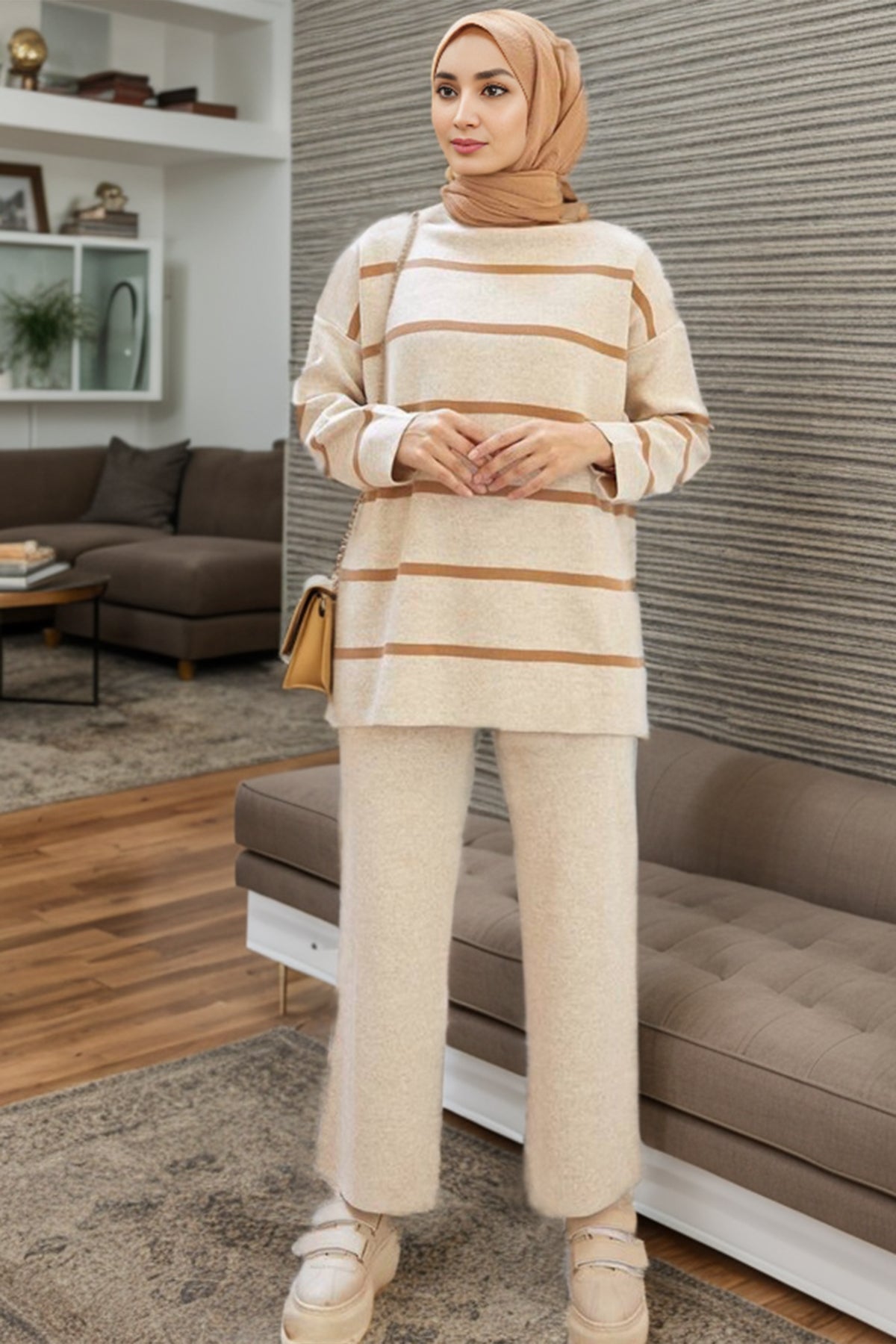 Gestrickter Zweiteiler in Beige Einheitsgröße   - NTKM0007K2019TAŞ