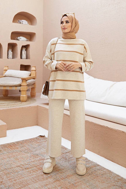 Gestrickter Zweiteiler in Beige Einheitsgröße   - NTKM0007K2019TAŞ