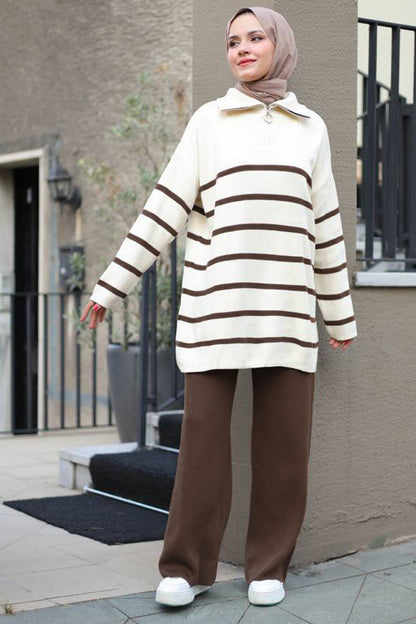 Gebreid tweedelig pak in beige one size - NTKM0007K3376KHV