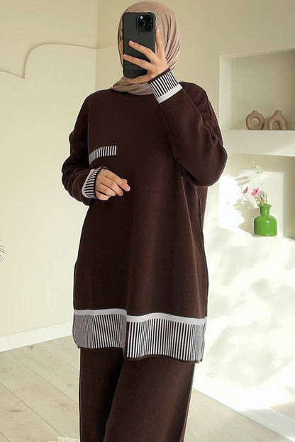 Gestrickter Zweiteiler in Braun Einheitsgröße  - NTKM0007K9015KHV