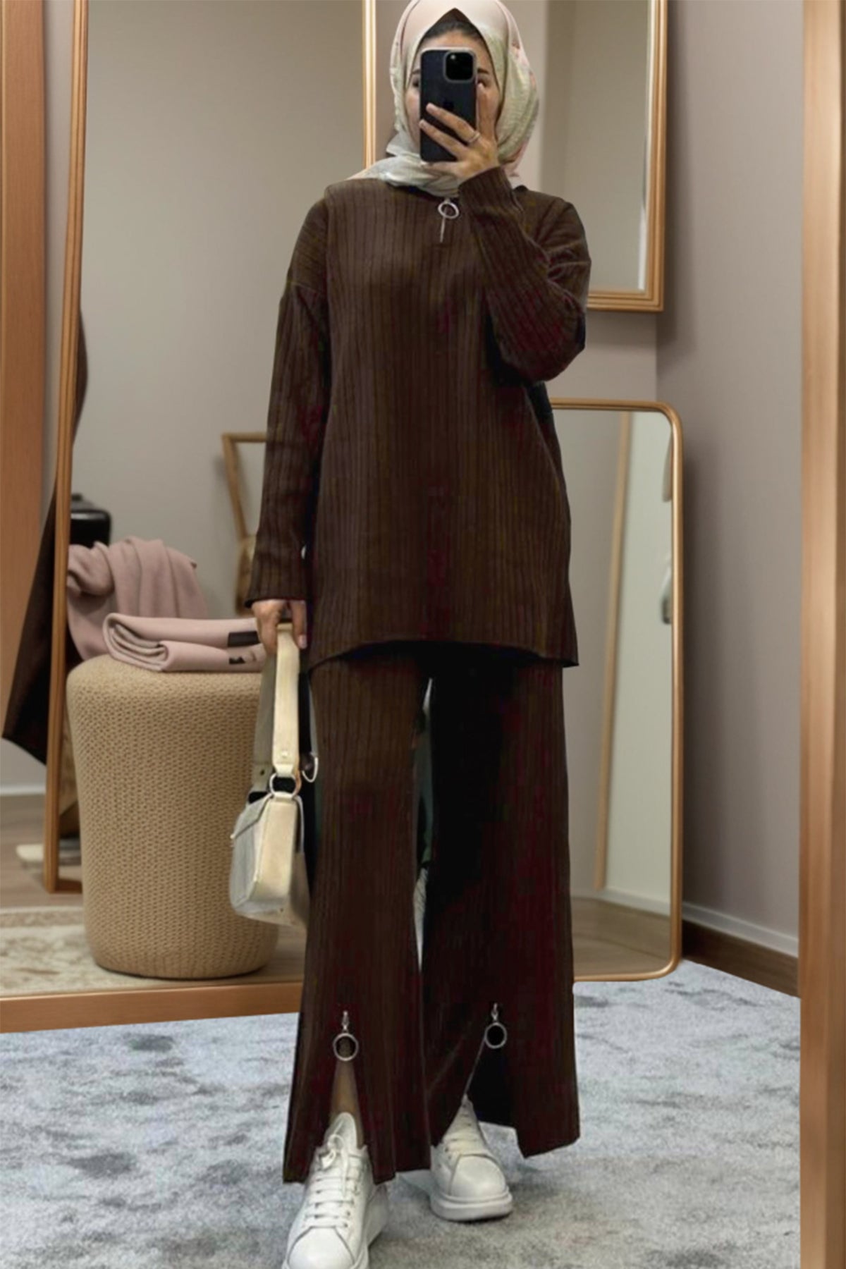 Gestrickter Zweiteiler in Braun Einheitsgröße  - NTKM0007K9017KHV