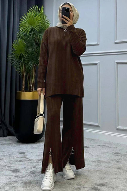 Gestrickter Zweiteiler in Braun Einheitsgröße  - NTKM0007K9017KHV