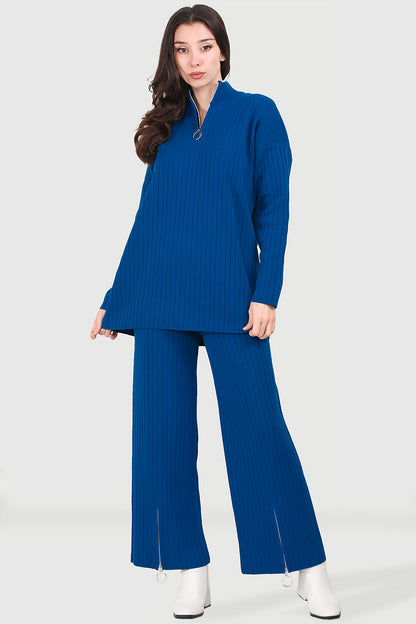 Gebreide damesset blauw-NTKM0007K9017SKS