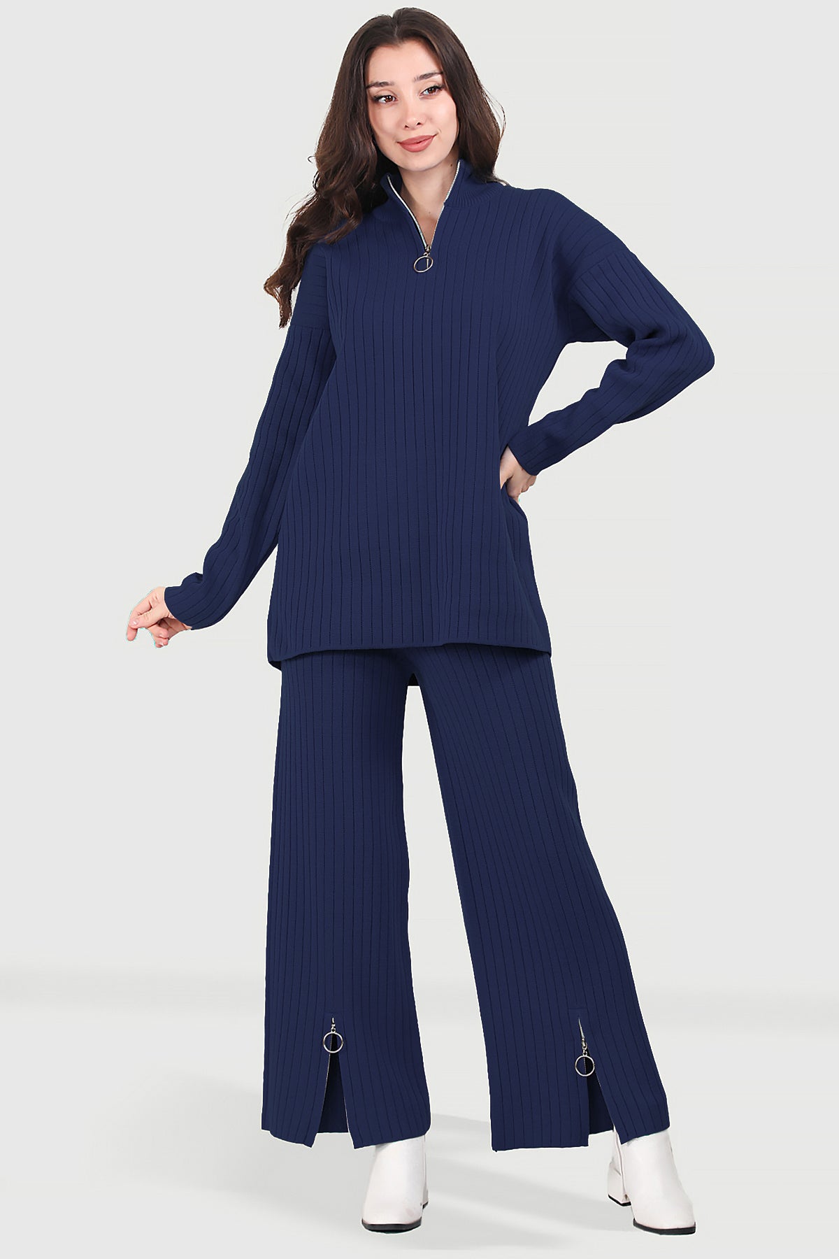 Gebreid tweedelig pak in donkerblauw one size - NTKM0007K9017LCV