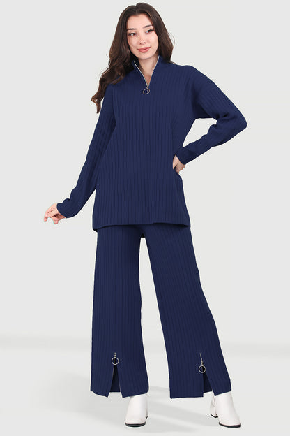 Gebreid tweedelig pak in donkerblauw one size - NTKM0007K9017LCV