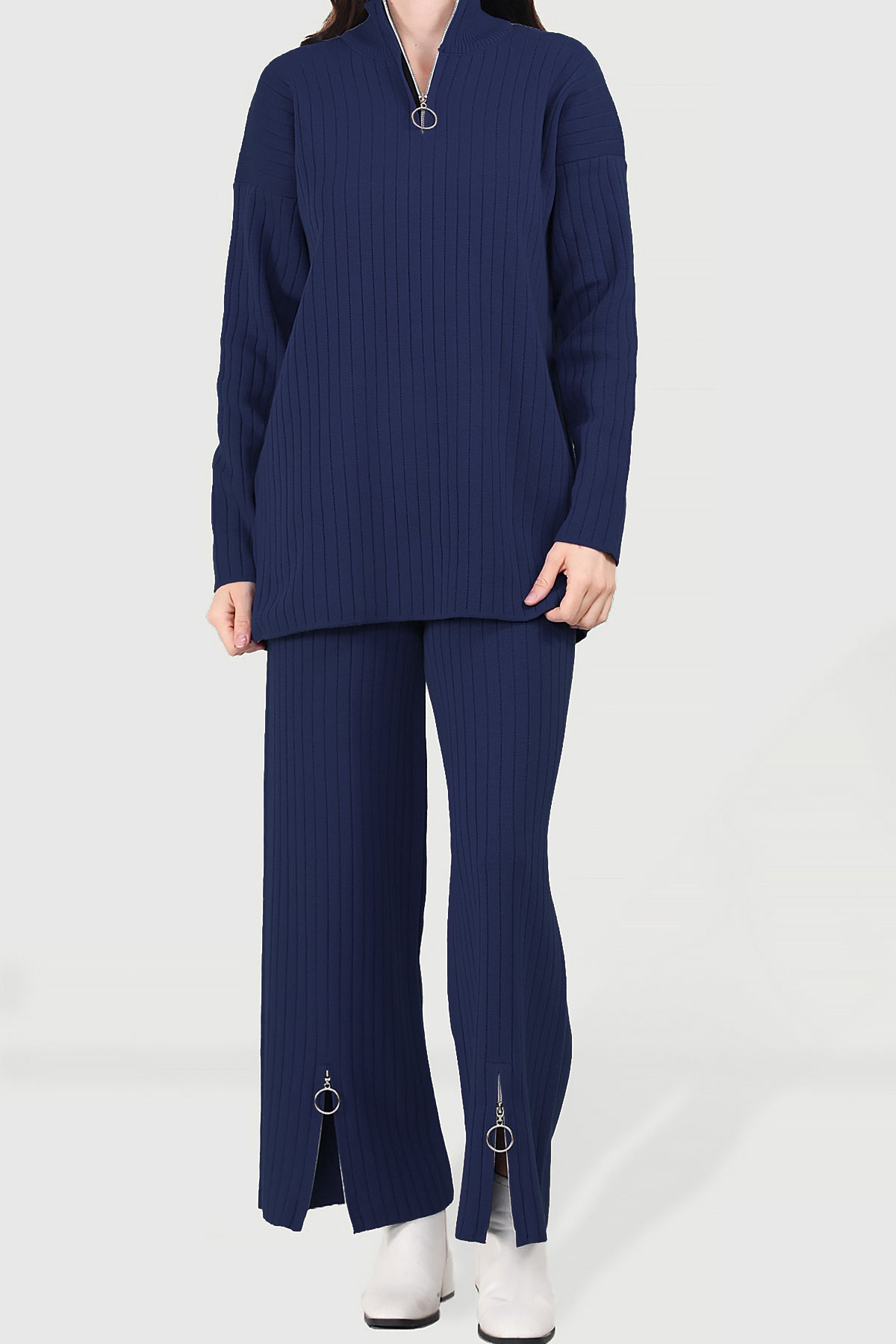 Gebreid tweedelig pak in donkerblauw one size - NTKM0007K9017LCV