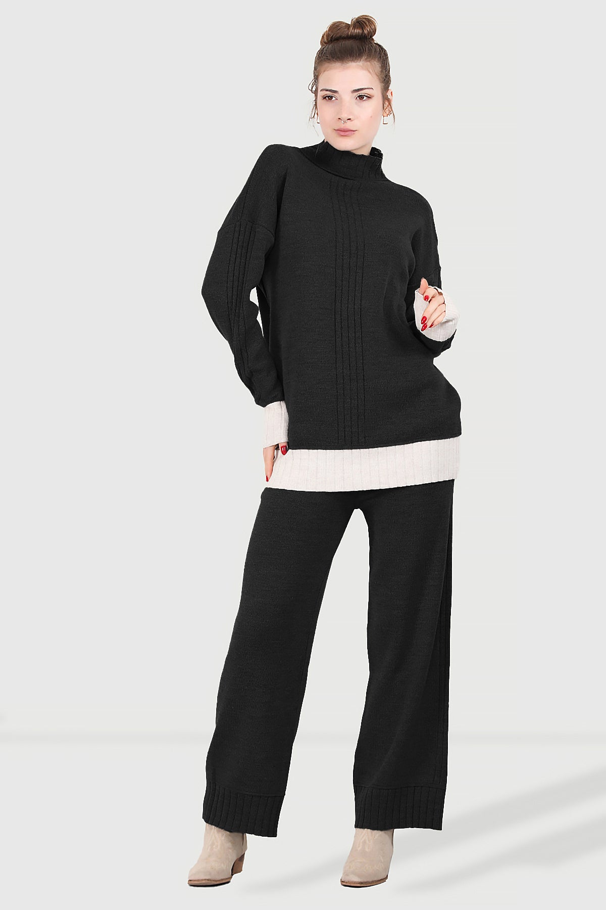 Women's knitted set black - NTKM0007K9006SYH