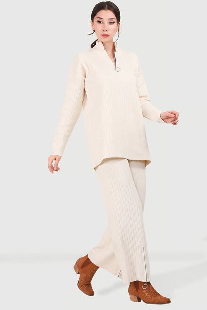 Gebreid tweedelig pak in beige one size - NTKM0007K9017TAS