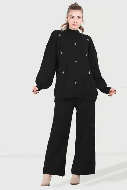 Gebreid tweedelig pak in zwarte one size - NTKM0007K0110SYH