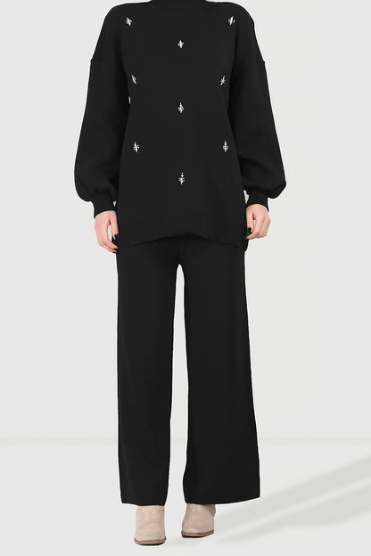 Gebreid tweedelig pak in zwarte one size - NTKM0007K0110SYH