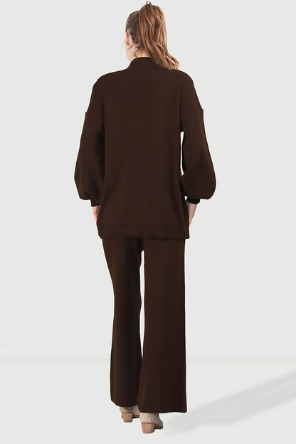Gebreid tweedelig pak in bruin één maat - NTKM0007K0110KHV