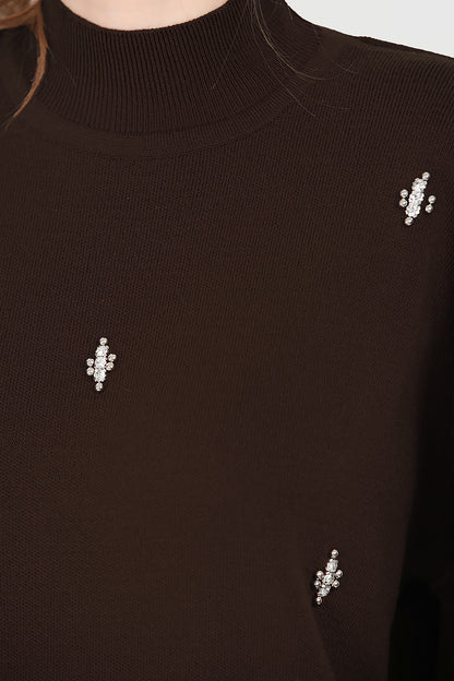 Gebreid tweedelig pak in bruin één maat - NTKM0007K0110KHV