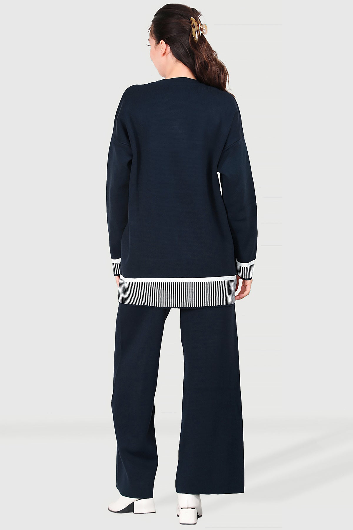 Gebreid tweedelig pak in damesblauw one size - NTKM0007K9015LCV