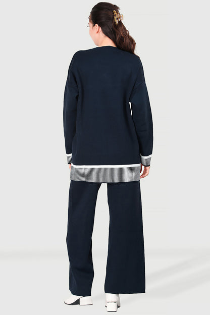 Gebreid tweedelig pak in damesblauw one size - NTKM0007K9015LCV