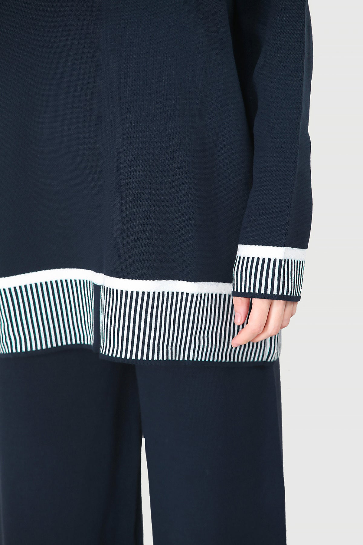 Gebreid tweedelig pak in damesblauw one size - NTKM0007K9015LCV