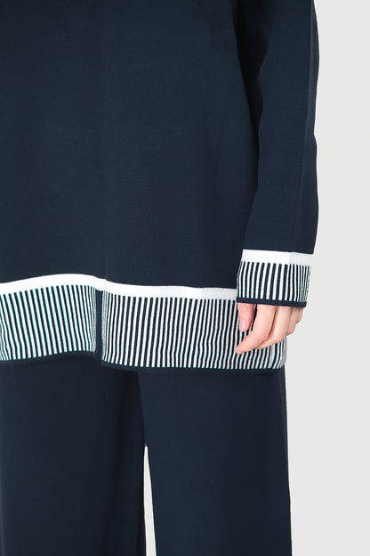 Gebreid tweedelig pak in damesblauw one size - NTKM0007K9015LCV