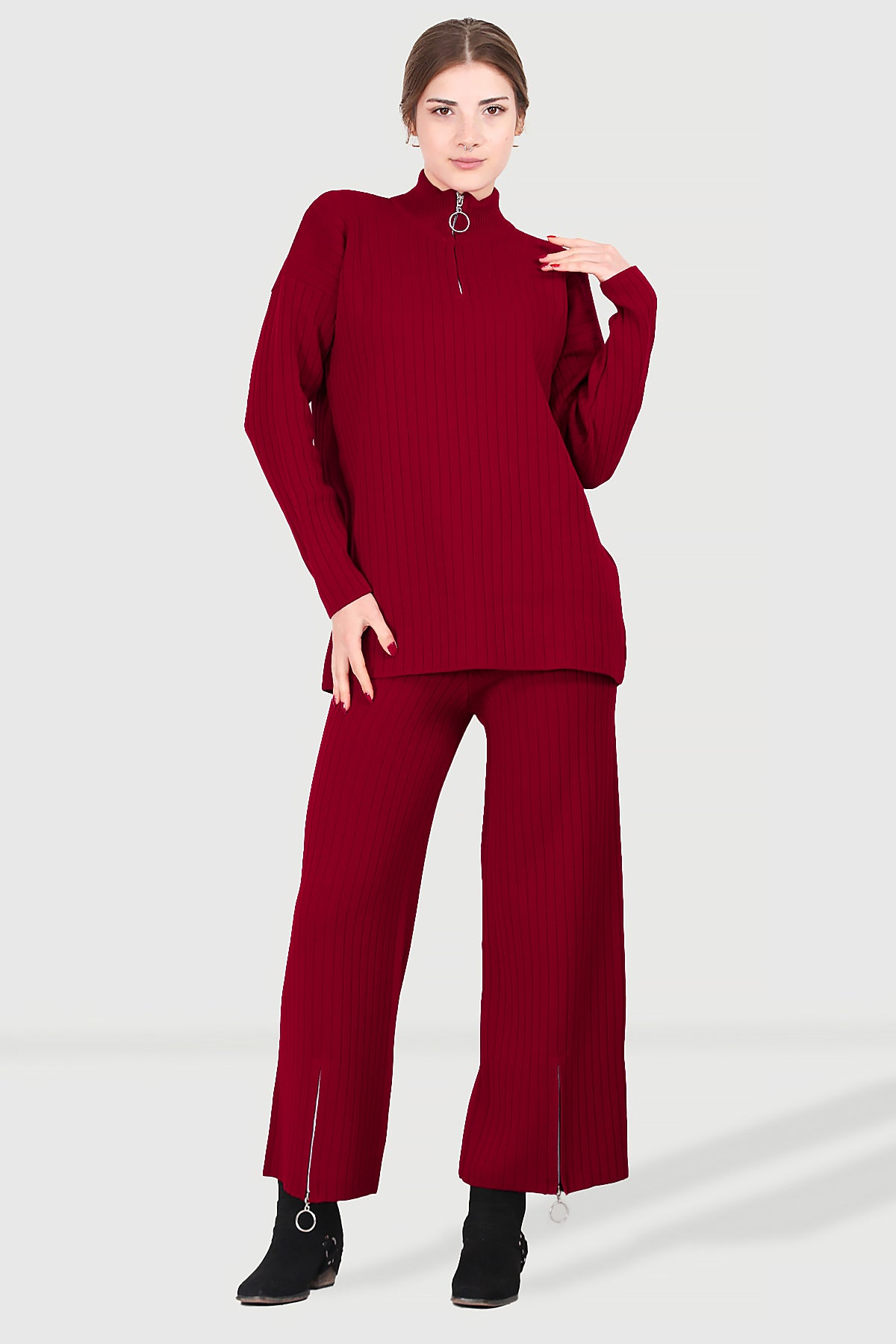 Dames gebreide set rood - NTKM0007K9017KRZ