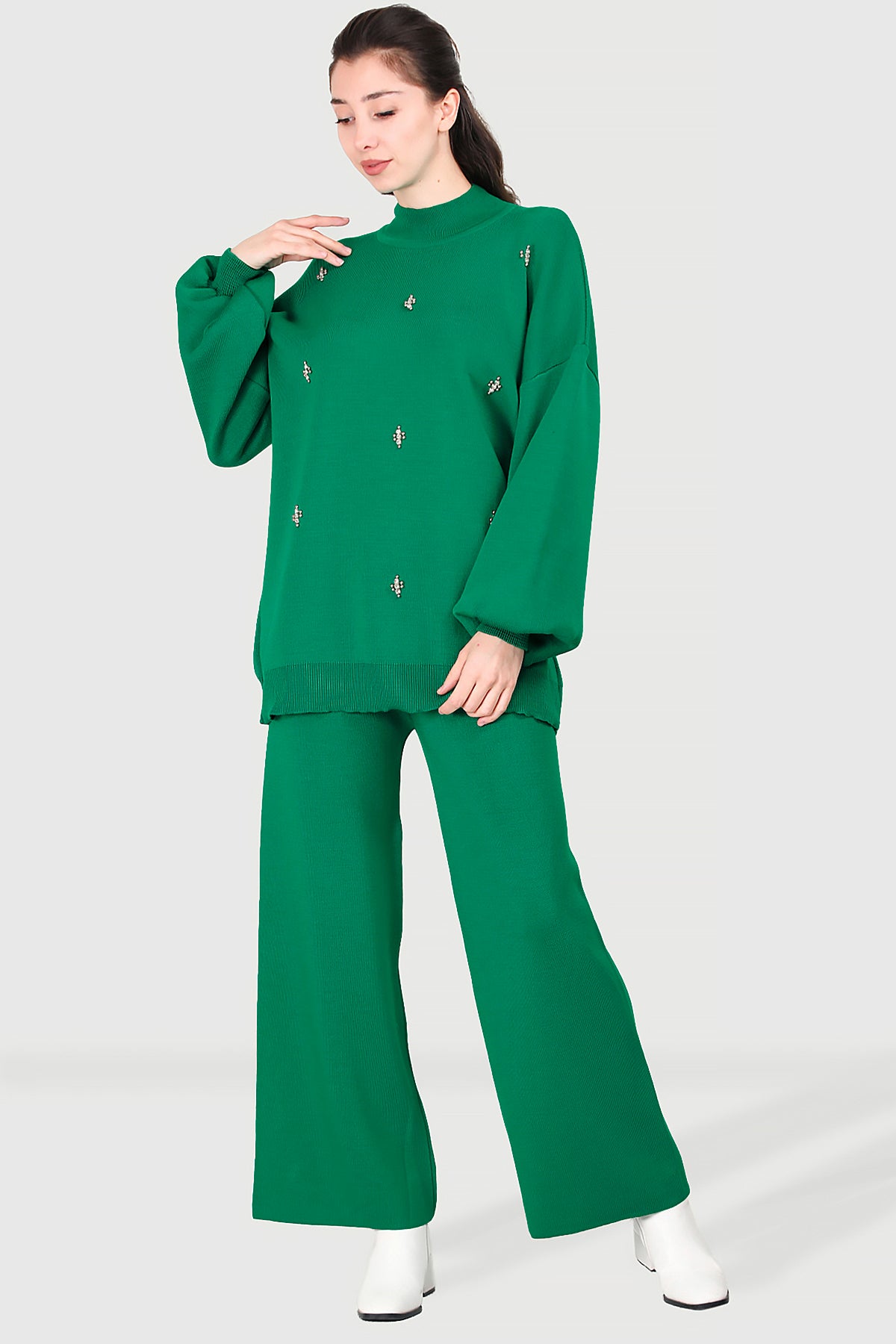 Knitted two-piece in green one size - NTKM0007K0110YŞL