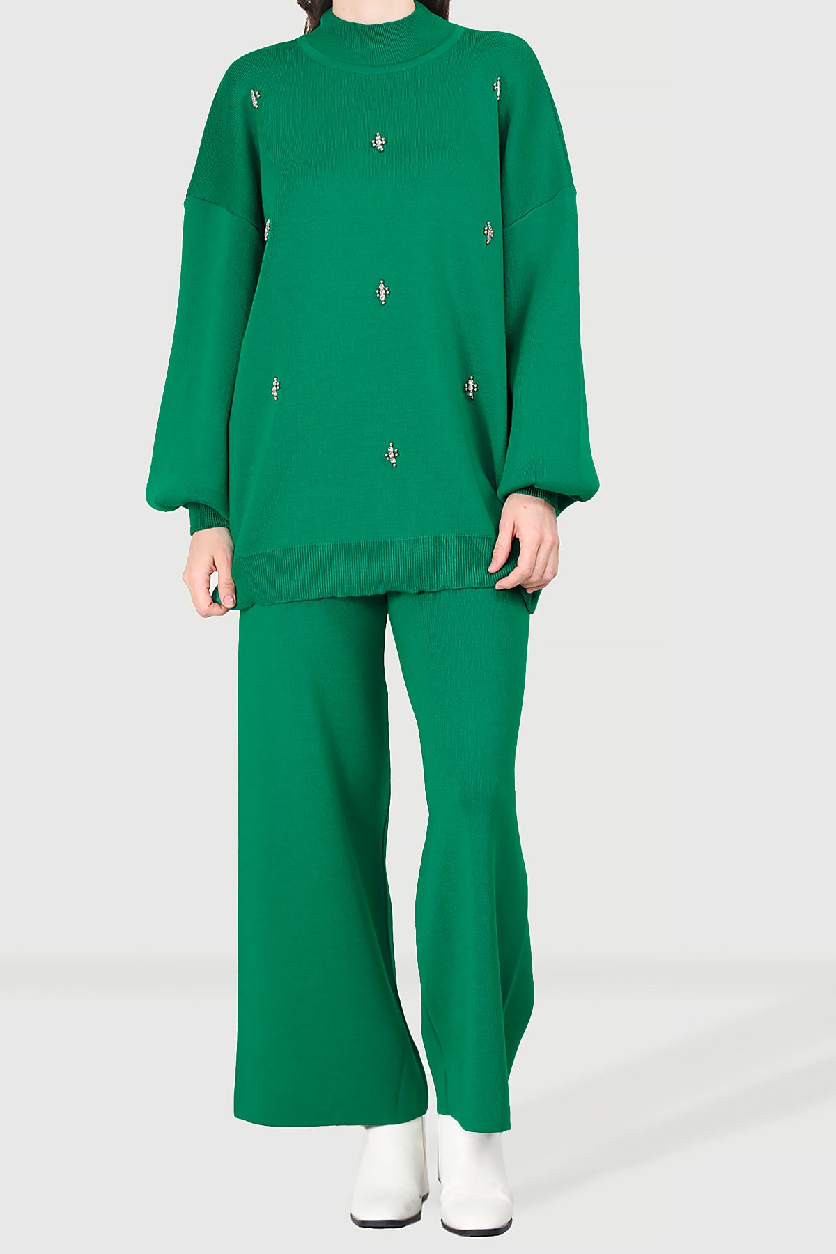 Knitted two-piece in green one size - NTKM0007K0110YŞL