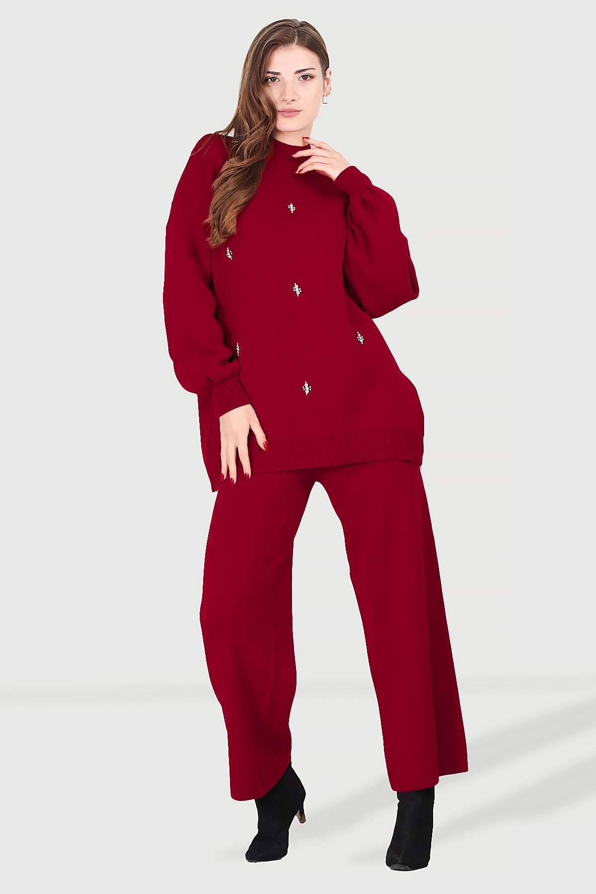 Ladies knitted set red - NTKM0007K0110KRZ