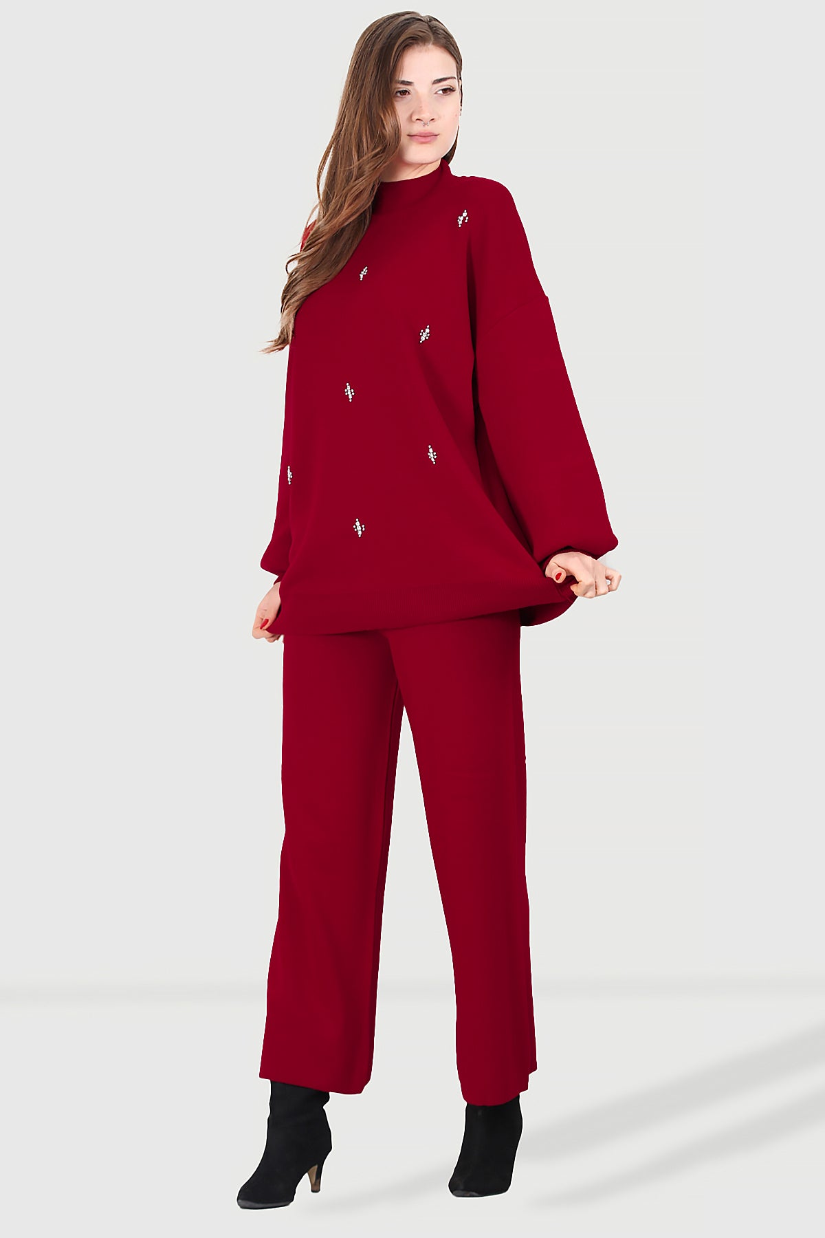 Ladies knitted set red - NTKM0007K0110KRZ