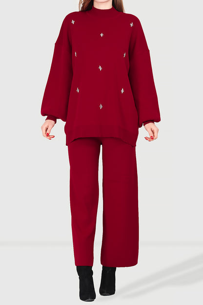 Ladies knitted set red - NTKM0007K0110KRZ