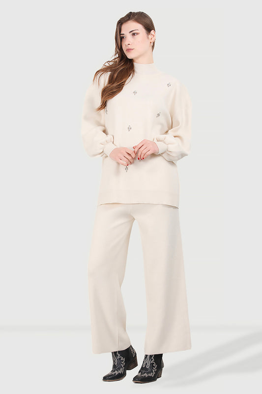 Knitted two-piece suit in beige one size - NTKM0007K0110TAŞ