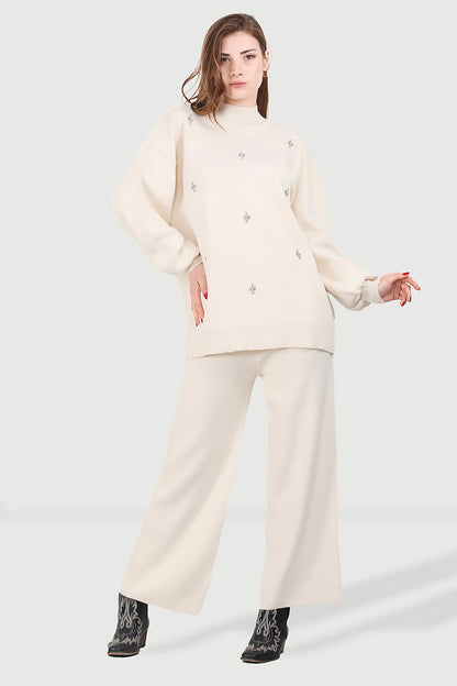 Gebreid tweedelig pak in beige one size - NTKM0007K0110TAŞ