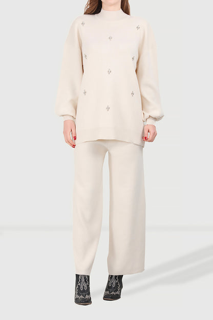 Gebreid tweedelig pak in beige one size - NTKM0007K0110TAŞ