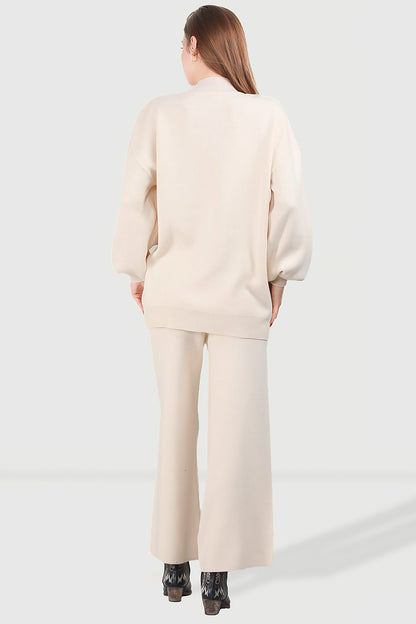Gebreid tweedelig pak in beige one size - NTKM0007K0110TAŞ