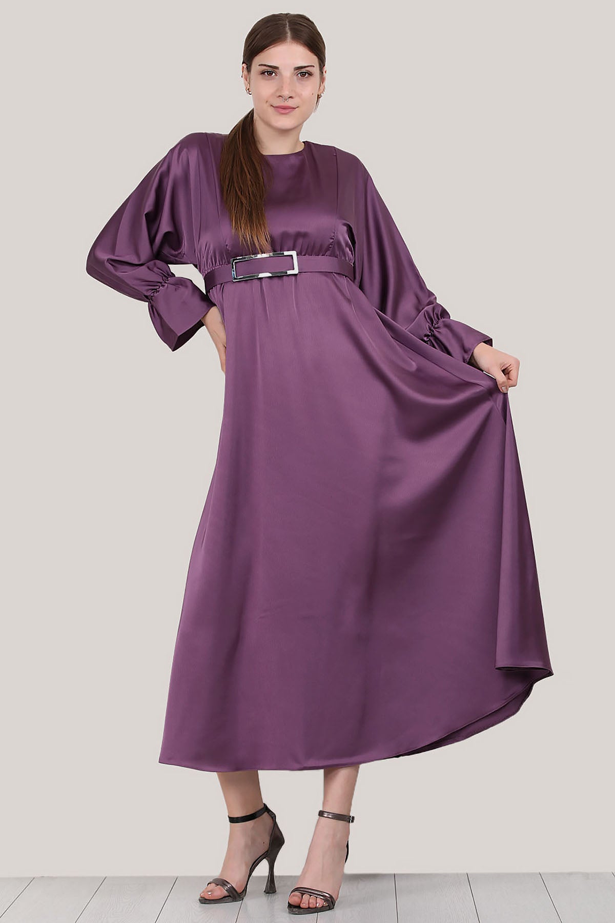 Langes Kleider Abaya Hijab Kleid Damen - NELB0007D7291MOR